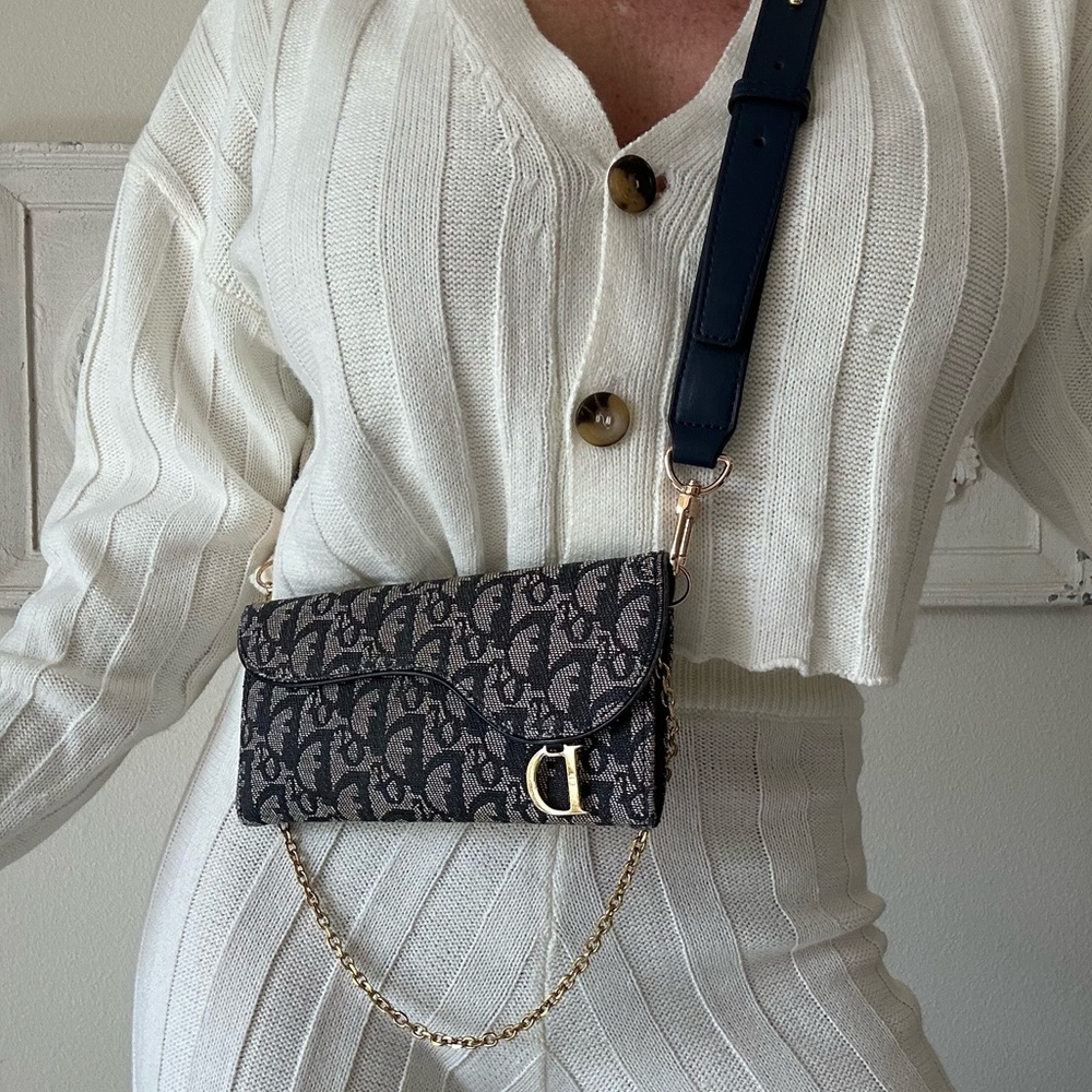 Dior Oblique Monogram Crossbody in Navy and Gray with Gold Hardware